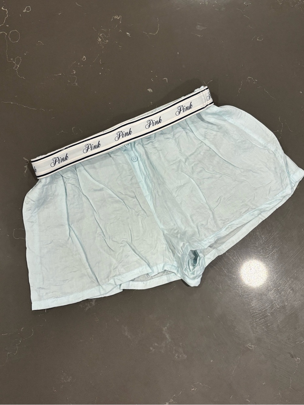 PINK Victoria's Secret Baby Blue Lounge Shorts with White Branded Waistband